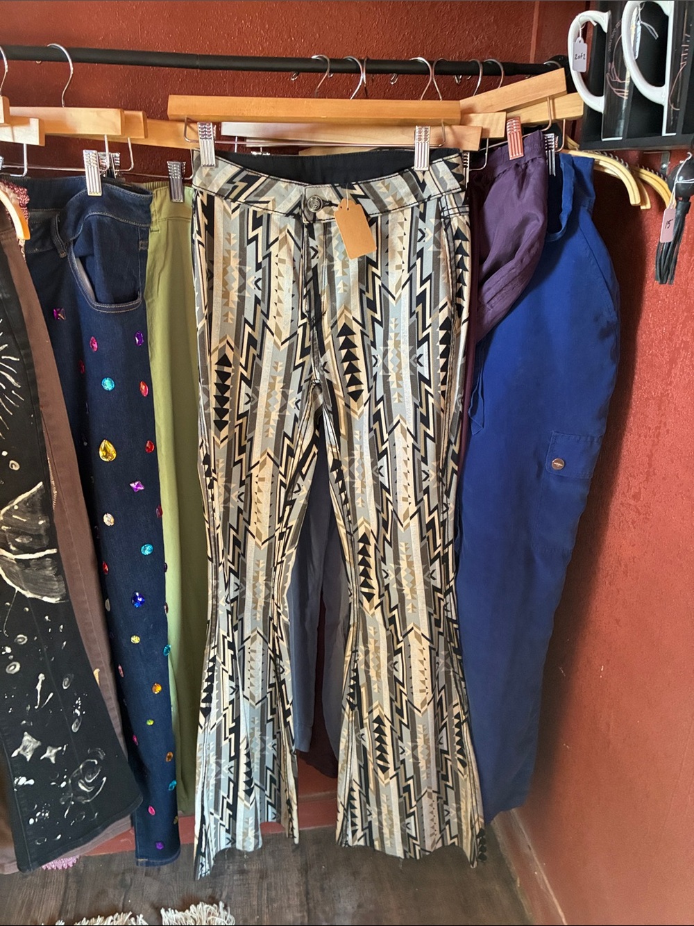 REVERSABLE Flare Pants - Neutral Geometric Pattern OR Black